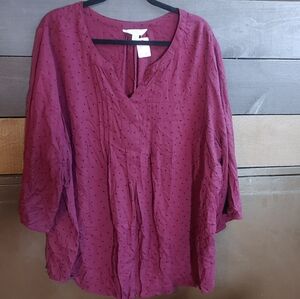 3x women's croft& barrow maroon with black dots blouse